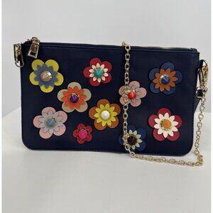 Urban Expressions Vegan Leather Daphne Clutch with Crossbody Chain Floral Studs